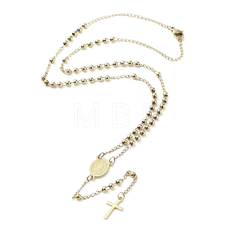 202 Stainless Steel Rosary Bead Necklaces NJEW-D060-01A-G-1