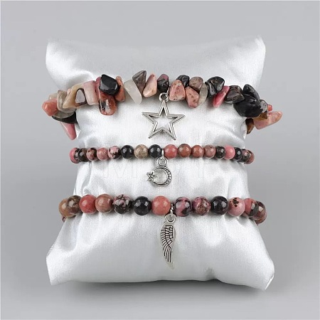 3Pcs Alloy & Natural Red Line Jasper Beads Charm Bracelets DY7954-14-1