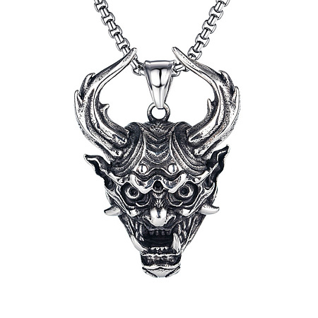 Stainless Steel Evil Skull Pendant Necklace SKUL-PW0001-134-1