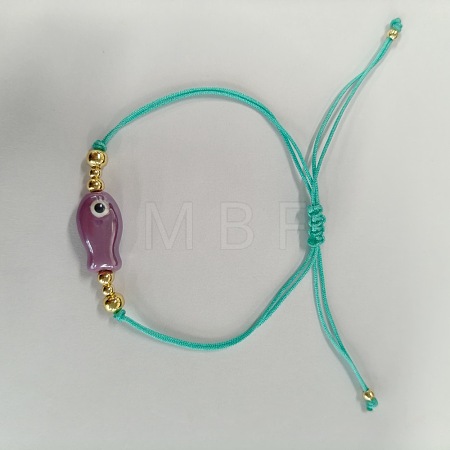 Braided Porcelain Fish Charm Adjustable Bracelets JI6734-10-1