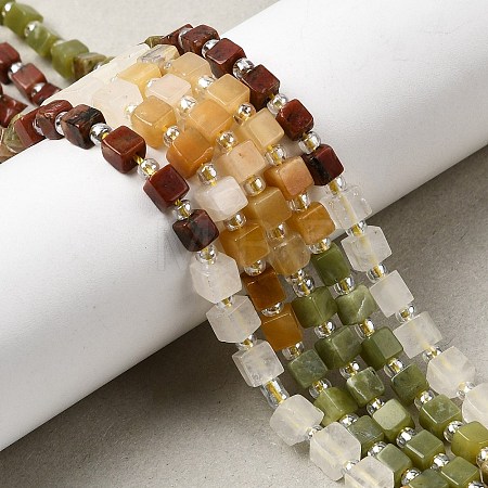 Natural Unakite & Quartz Crystal & Chinese Southern Jade & Yellow Aventurine & Sesame Jasper Beads Strands G-H333-03H-1