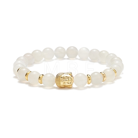 Natural White Moonstone & Alloy Buddha Head Beaded Stretch Bracelet BJEW-JB08913-01-1
