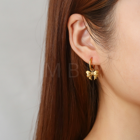 304 Stainless Steel Bowknot Dangle Earrings UM1027-1-1