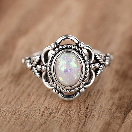 Alloy with Plastic Imitation Opal Finger Rings FS-WG4C942-02-1