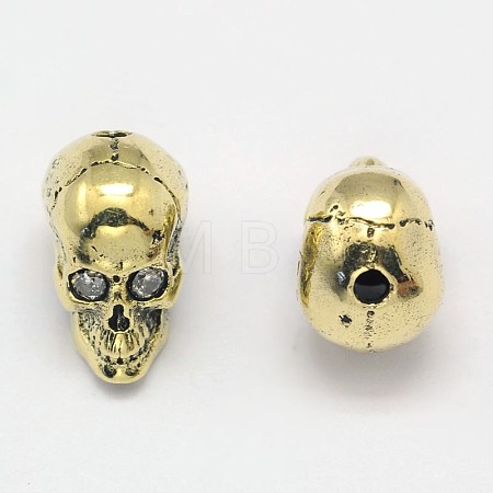 Skull Brass Micro Pave Cubic Zirconia Beads ZIRC-F018-03-1