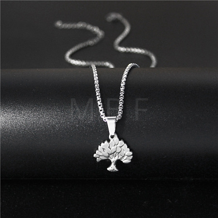 304 Stainless Steel Tree of Life Pendant Box Chain Necklaces for Women WG20AFF-01-1