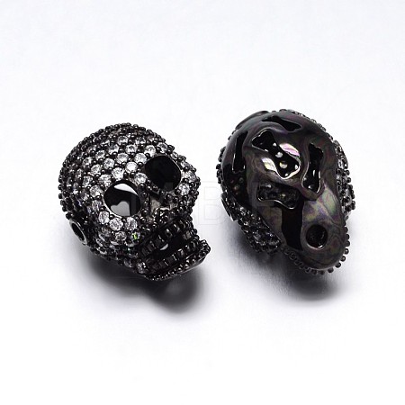 Brass Micro Pave Cubic Zirconia Skull Beads ZIRC-M069-19B-NR-1