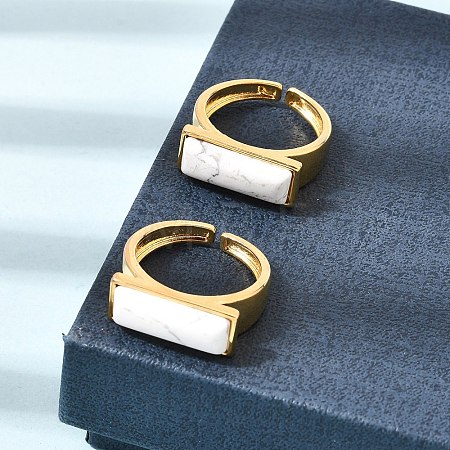Brass with Natural Howlite Cuff Open Rings for Women GG-CBA0B5A-04G-04-1