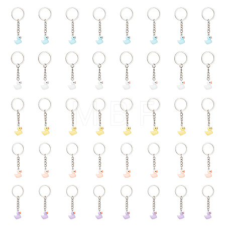 40Pcs 5 Colors Mini Duck Resin Pendant Keychain KEYC-PH01492-1