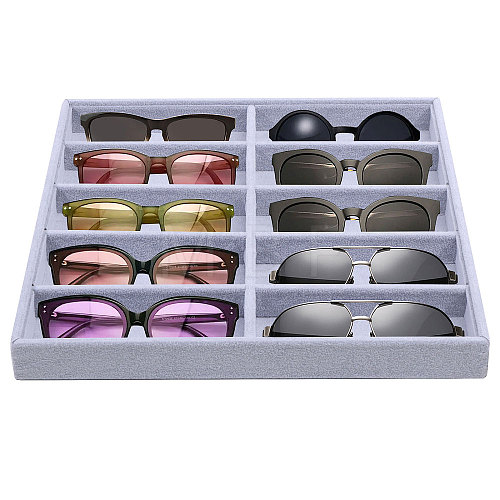 10-Slot Wood Covered with Velvet Sun Glasses Storage Tray ODIS-WH0025-174-1