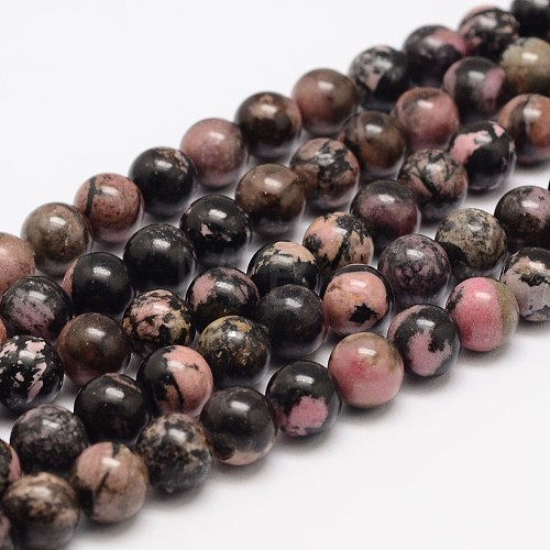 Natural Rhodonite Bead Strands G-K153-B42-8mm-1