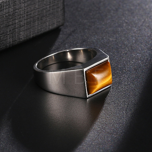 Rectangle Natural Tiger Eye Finger Ring FIND-PW0021-06A-1