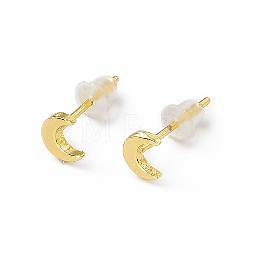 Brass Tiny Crescent Moon Stud Earrings for Women EJEW-P211-09G-1