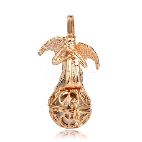 Golden Plated Brass Hollow Round Cage Pendants KK-J249-05G-1