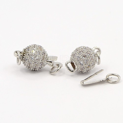 Round Brass Micro Pave Cubic Zirconia Box Clasps ZIRC-D027-02P-1