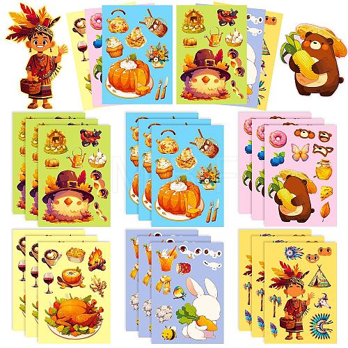 6Pcs Thanksgiving Day Paper Self-Adhesive Picture Stickers STIC-C010-32-1