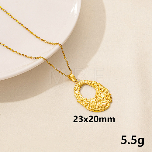 304 Stainless Steel Hollow Round Pendant Necklaces FU6316-10-1