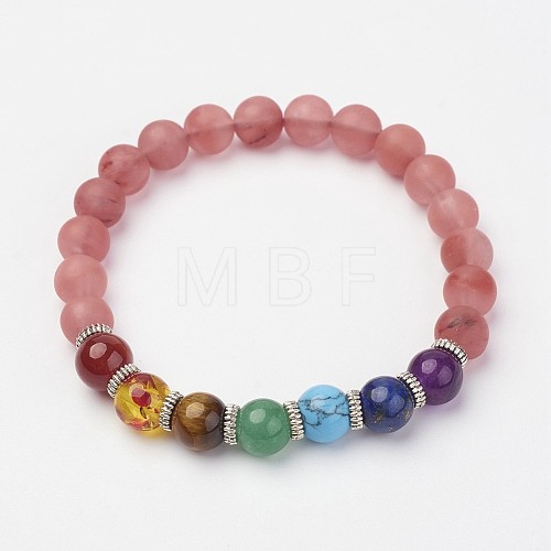 Cherry Quartz Glass Beaded and Gemstone Beaded Stretch Bracelets BJEW-P065-D-04-1