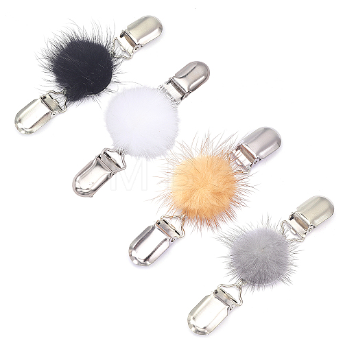 4Pcs 4 Colors Faux Mink Fur Covered Round Beads Sweater Collar Clips JEWB-CA0001-24-1