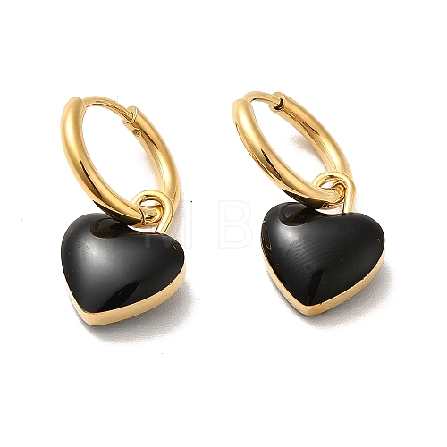 Enamel Heart Dangle Hoop Earrings STAS-H175-26G-B-1