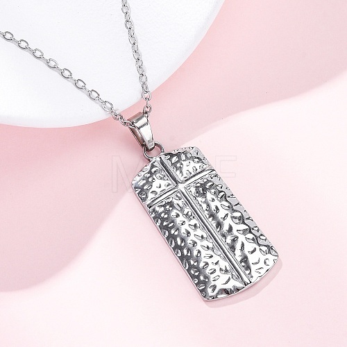 Texture Rectangle with Cross 304 Stainless Steel Pendant Necklaces NJEW-H059-12P-1