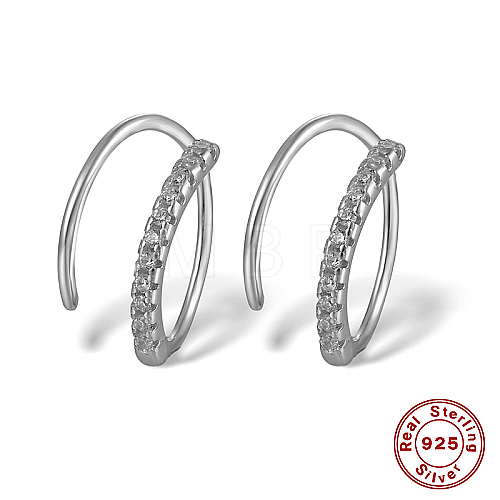 Anti-Tarnish Rhodium Plated 925 Sterling Silver Micro Pave Cubic Zirconia Hoop Earrings CB9976-1-1