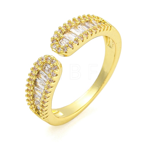 Brass Micro Pave Clear Cubic Zirconia Cuff Finger Rings for Women RJEW-B069-09G-1