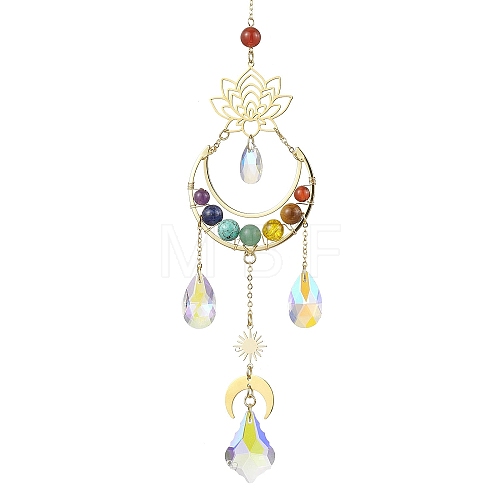 7 Chakra Gemstone & Lotus Moon Hanging Ornaments HJEW-TA00176-1