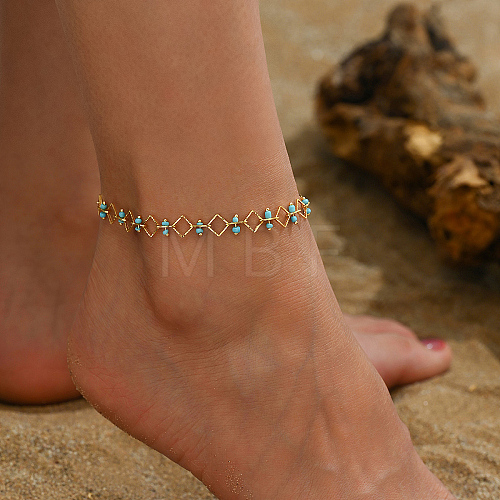 Real 18K Gold Plated Turquoise Beads Anklets UZ1904-1