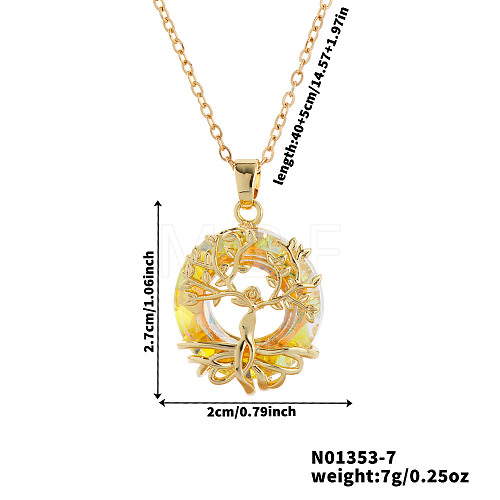 Elegant Brass & Glass Hollow Design Tree Pendant Necklaces WX2591-7-1