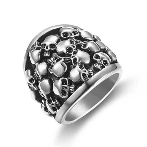 Titanium Steel Skull Finger Ring SKUL-PW0002-035G-AS-1