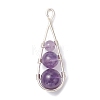 4Pcs 4 Styles Dyed Natural Quartz Crystal & Carnelian & Green Aventurine & Amethyst Round Beaded Pendants PALLOY-TA00347-01-3
