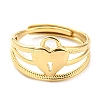 304 Stainless Steel Heart Padlock Adjustable Ring for Women RJEW-C016-12G-2