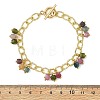Natural Mixed Gemstone Faceted Cube Beads Tassel Brass Textured Cable Chain Bracelets for Women BJEW-JB14335-6