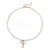 Brass Enamel Fish and Natural Pearl Rice Pendant Natural Glass Nuggets Beaded Necklaces for Women NJEW-JN06357-03-3