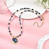 Brass Enamel Moon Sun Pendant Round Natural Lapis Lazuli and Rondelle Blue Spot Jasper Beaded Necklaces for Women NJEW-JN06691-1