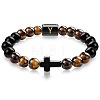 8MM Natural Tiger Eye and Matte Black Obsidian Round Beaded Stretch Bracelets SL9862-25-1