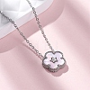 304 Stainless Steel Pave Natural Pink Shell Flower Pendant Necklaces for Women NJEW-U032-16P-01-1