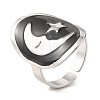 Oval & Moon 304 Stainless Steel Enamel Open Cuff Rings for Women RJEW-F166-29P-01-1