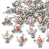 30Pcs 6 Styles Handmade Flower Printed Porcelain with Alloy Pendants PALLOY-YW00214-2