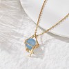 Brass Macrame Pouch Dyed Natural Blue Agate Inside & 304 Stainless Steel Pendant Necklaces for Women NJEW-JN05607-01-1