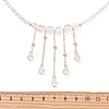 Round Natural Quartz Crystal & Glass Graduated Beaded Tassel Necklaces with Brass Cable Chains for Women NJEW-TA00236-3
