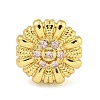 Rack Plated Brass Micro Pave Cubic Zirconia Flower Open Cuff Rings for Women RJEW-Z042-02G-02-2