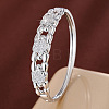 Brass Micro Pave Clear Cubic Zirconia Flower Open Hinged Cuff Bangles for Women WG289CD-02-1