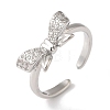 Bowknot Brass Micro Pave Clear Cubic Zirconia Open Cuff Rings for Women RJEW-C098-04P-1