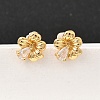 Brass Micro Pave Clear Cubic Zirconia Flower Stud Earrings EJEW-C158-17A-G-1