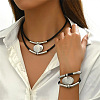 Bohemian Style Oval Alloy & Imitation Leather Wax Cord Double Layer Necklaces & Bracelets Sets for Women FS-WG56800-01-2