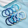 10Pcs Polymer Clay Disc & Glass & Brass Beaded Stretch Bracelets Set BJEW-JB09676-01-5