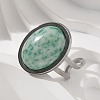 Oval Natural Green Spot Jasper Finger Rings RJEW-M062-02P-13-5