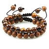 Adjustable Round Natural Tiger Iron & Elephant Skin Jasper Braided Bead Bracelet Sets MW1099-7-1